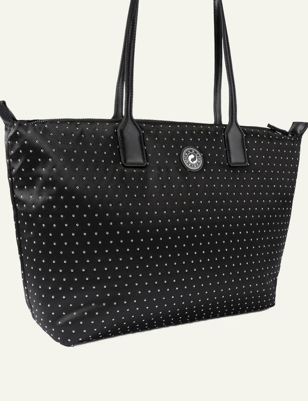 Kurt Geiger recycled shopper bag black nylon back view branding patch