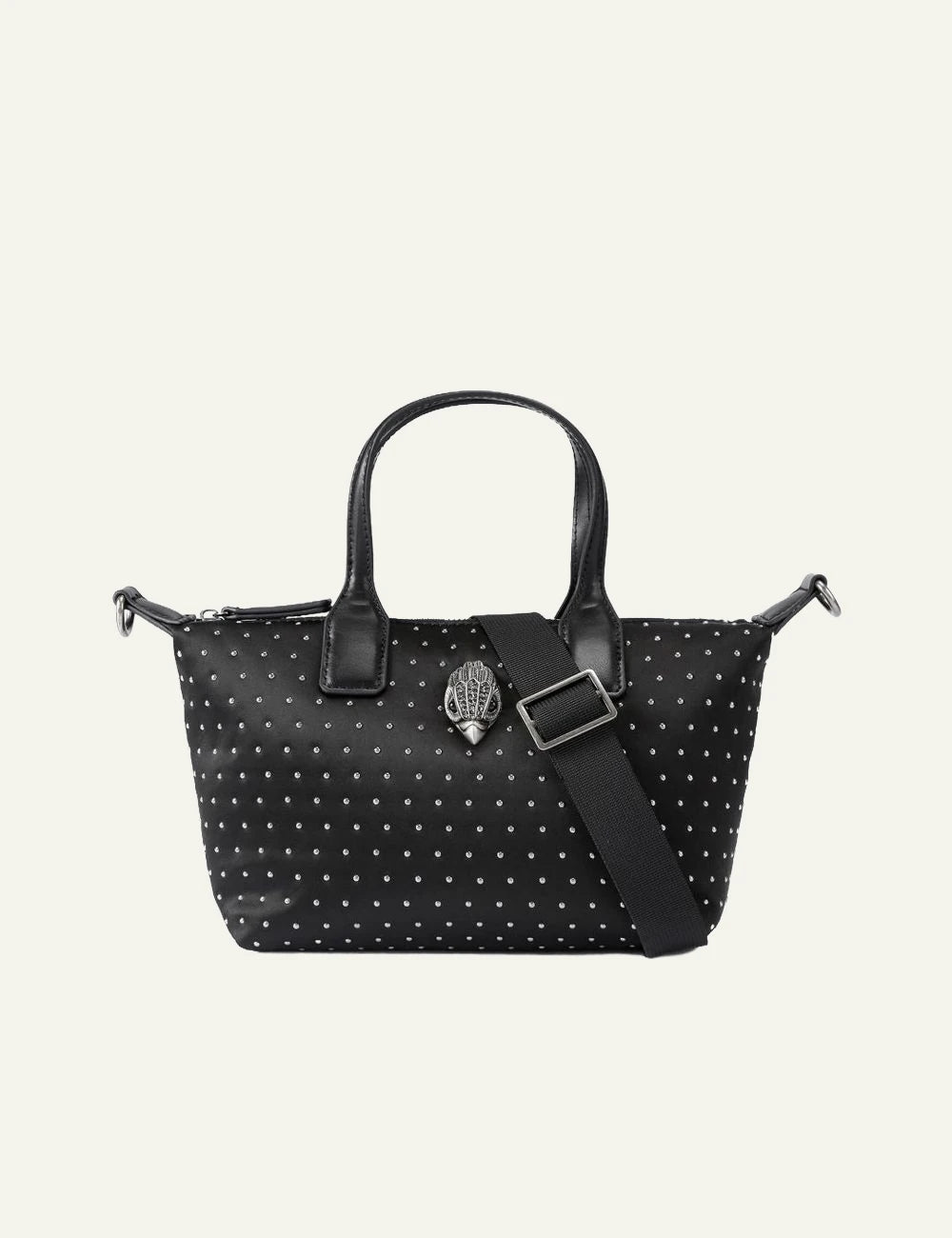Kurt Geiger London recycled small shopper bag black nylon με silver studs front view