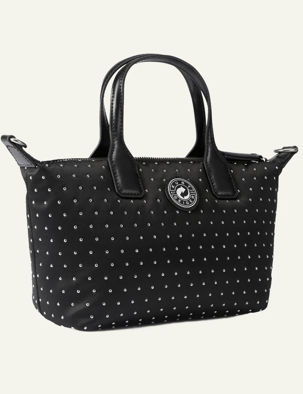 Kurt Geiger London recycled shopper bag black nylon full back view με studs