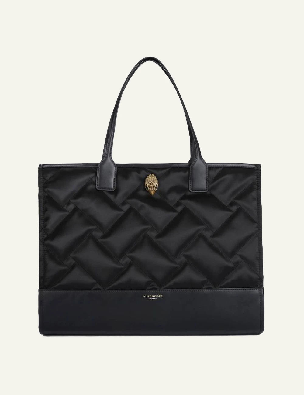 Γυναικεία μαύρη shopper τσάντα Kurt Geiger London recycled nylon weave quilting front view