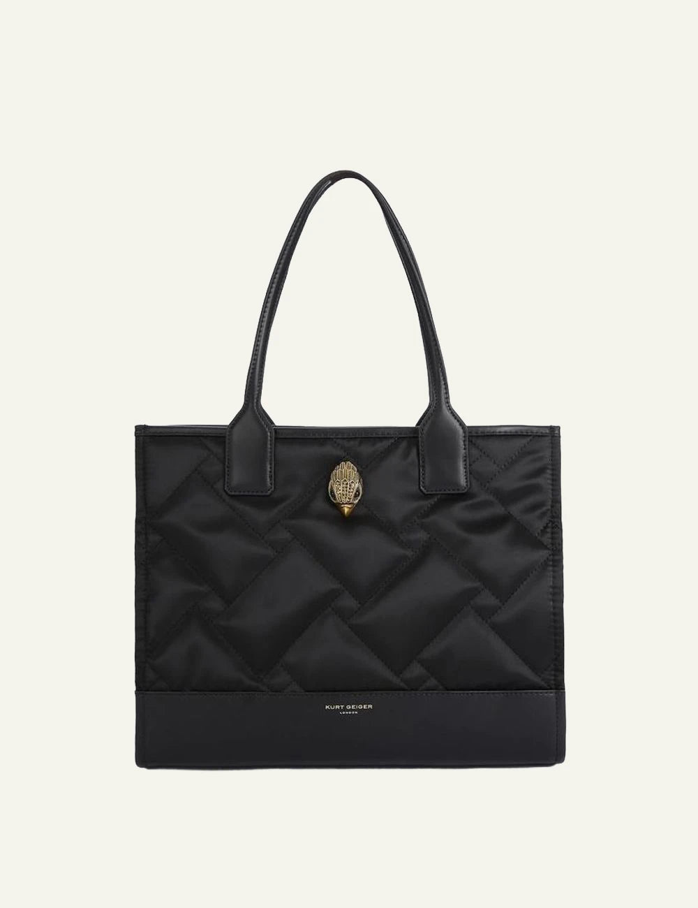 Kurt Geiger London recycled small square shopper black quilted nylon front view