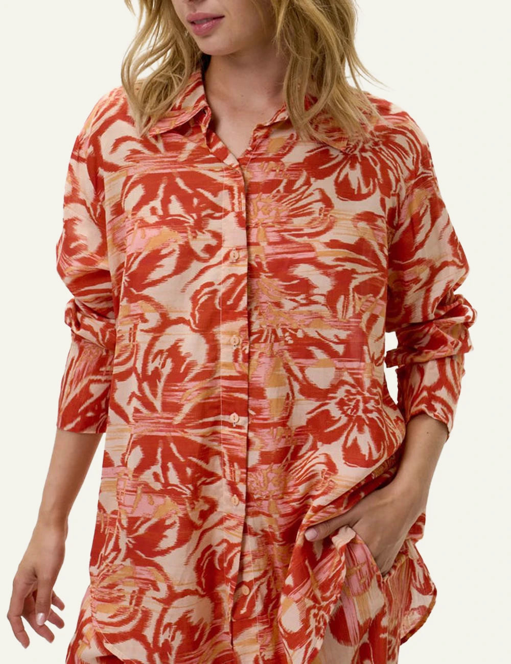 one season claudia shirt red floral print front detail view