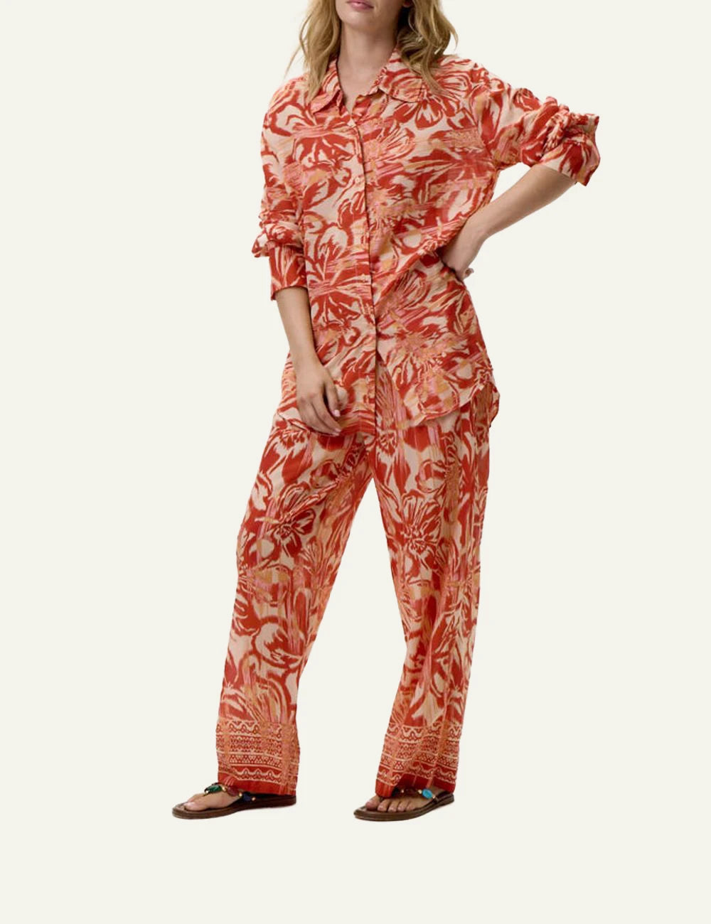 one season claudia shirt red floral print front full view