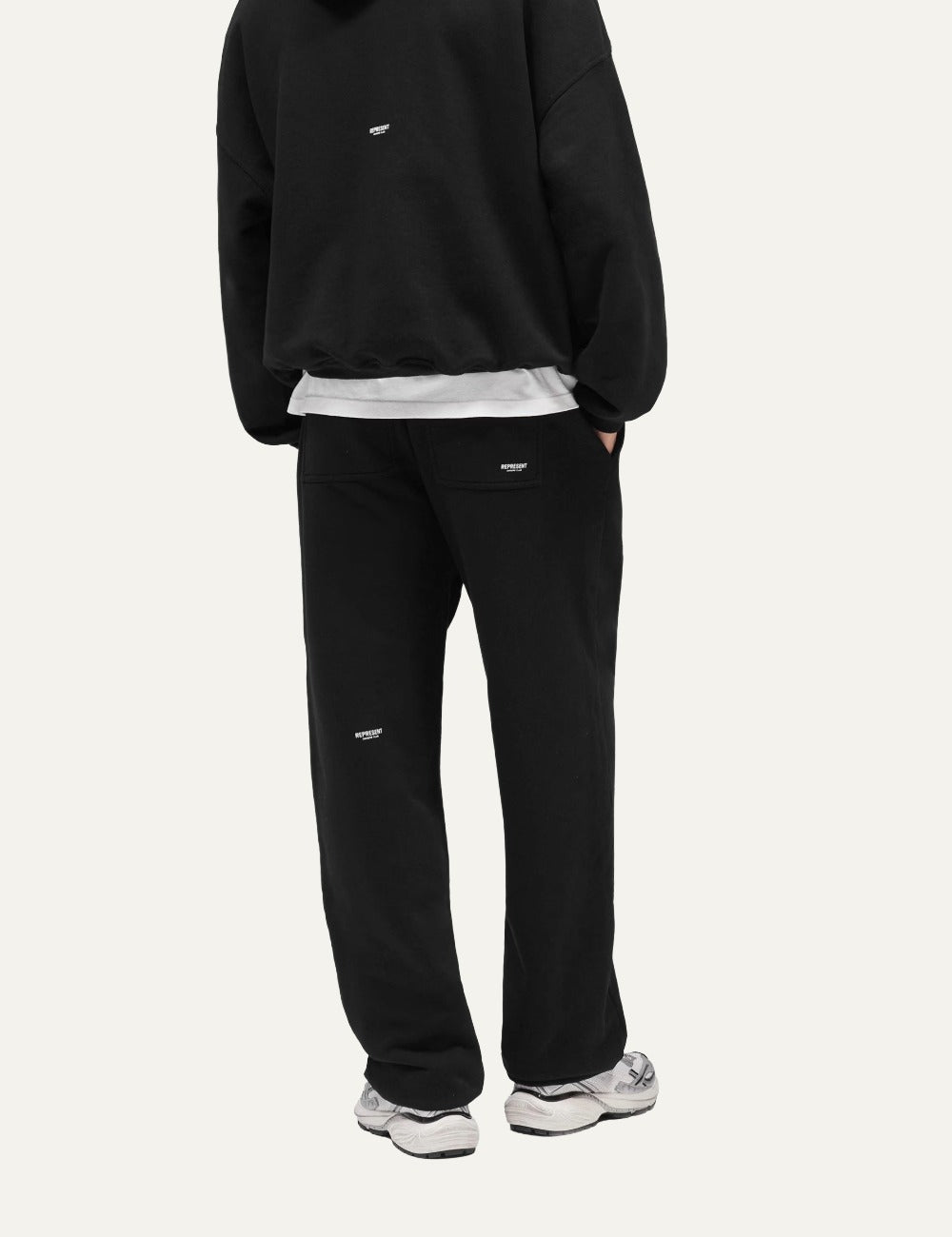 Represent Micro Owners Club wide leg black sweatpants with white drawstring back