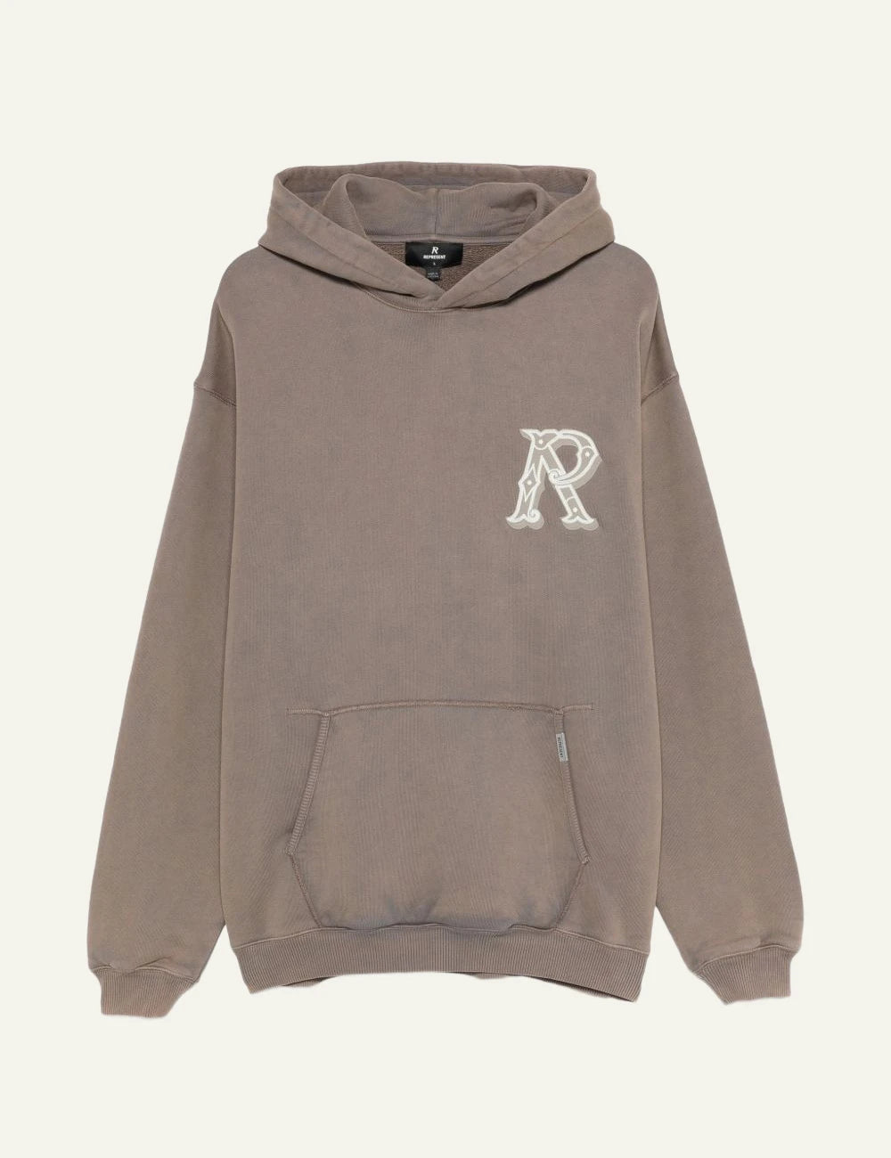 Represent embroidered logo hoodie brown front view
