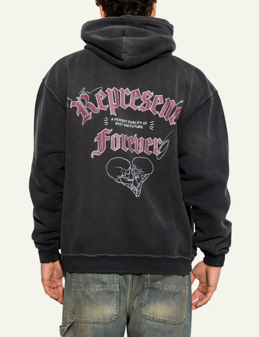 Represent Forever black oversized hoodie chest logo back view