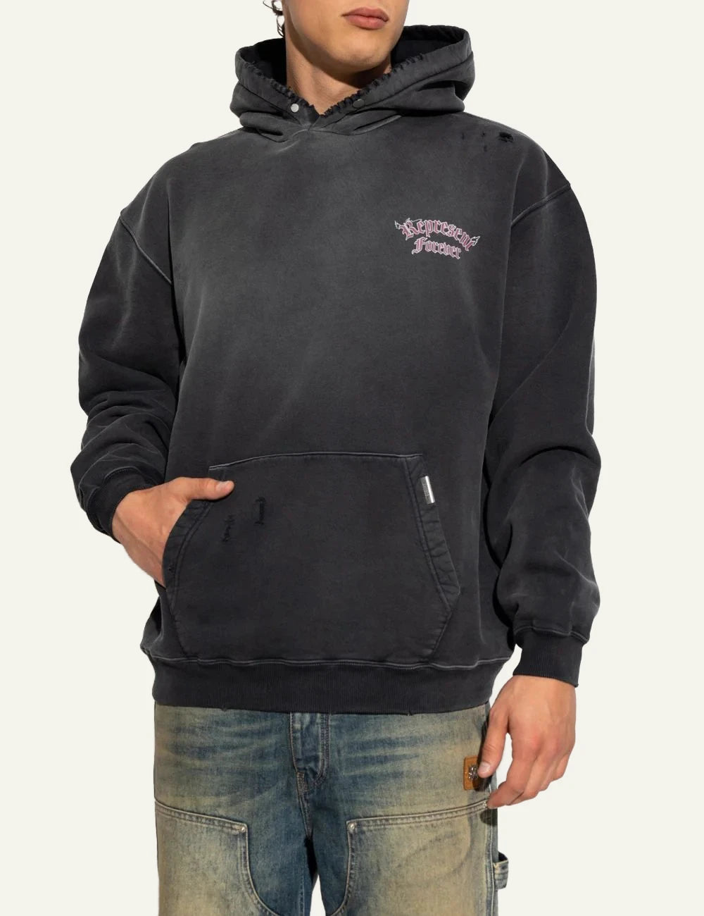 Represent Forever black oversized hoodie chest logo front view