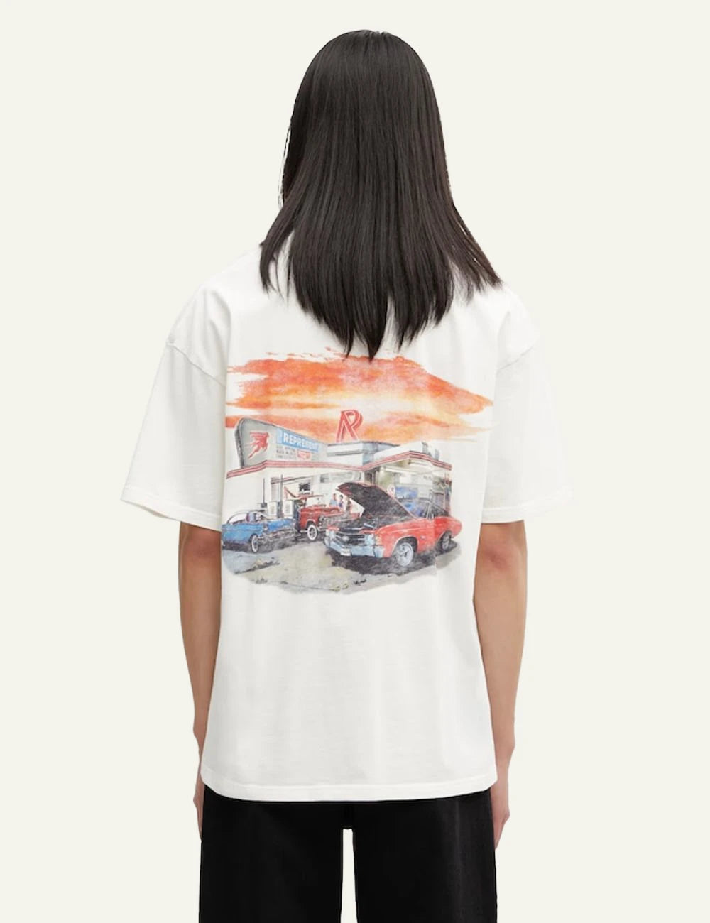 Represent graphic logo t-shirt beige back view