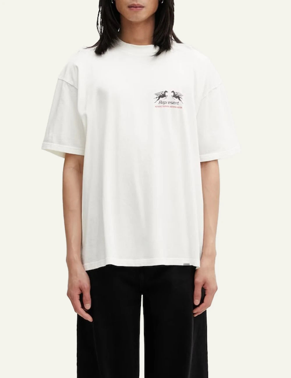 Represent graphic logo t-shirt beige front view