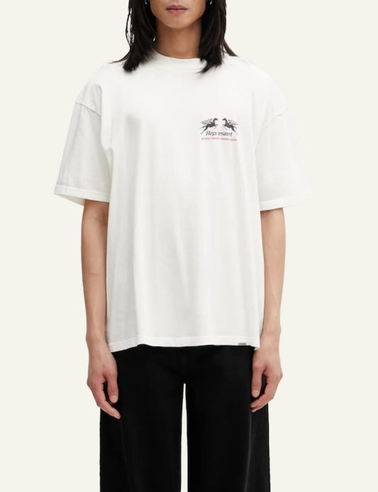 Represent graphic logo t-shirt beige front view