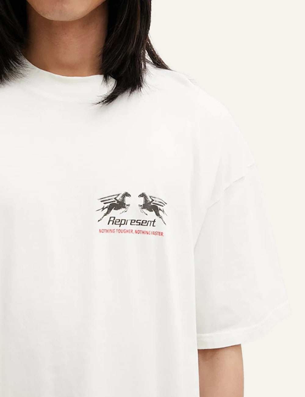 Represent graphic logo t-shirt beige front detail view