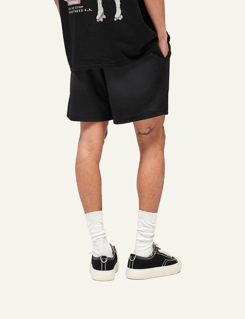 Represent mesh shorts washed black relaxed fit back view