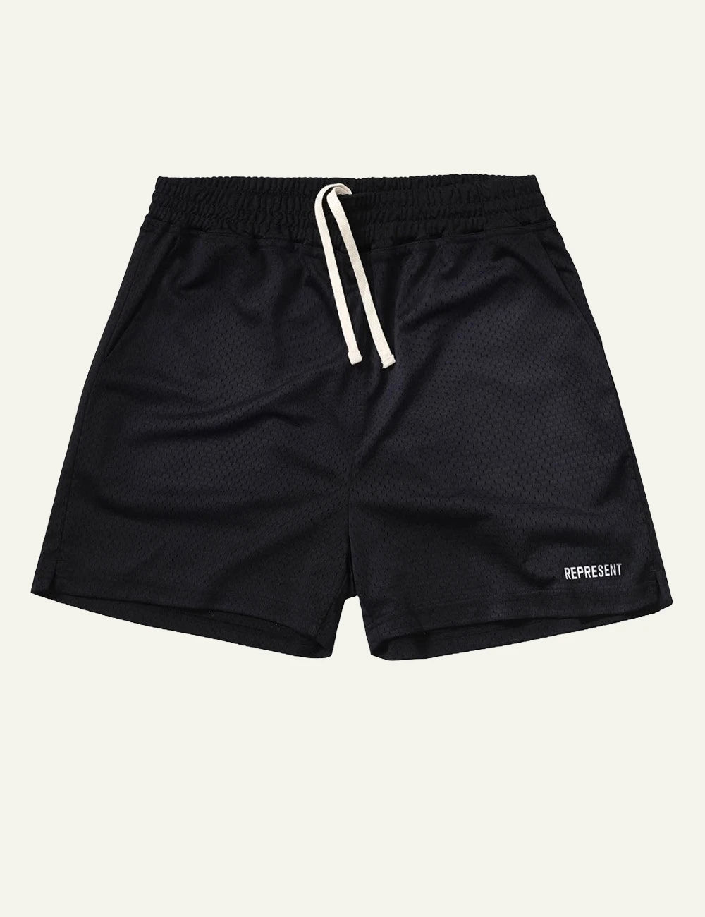 Represent mesh shorts washed black relaxed fit front flat view