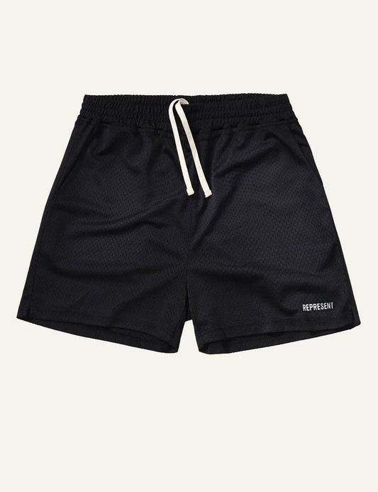 Represent mesh shorts washed black relaxed fit front flat view