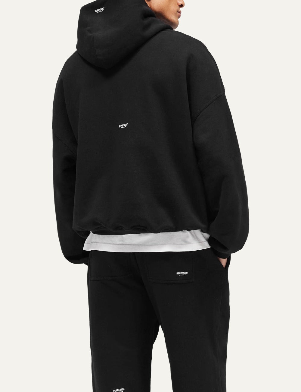 Represent Micro Owners Club black boxy cropped hoodie back