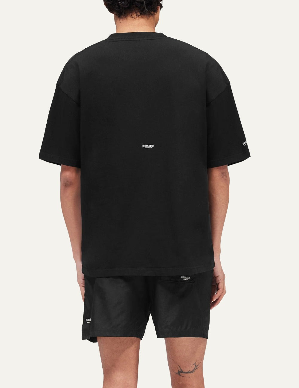 Represent Micro Owners Club black boxy cropped cotton T-shirt back