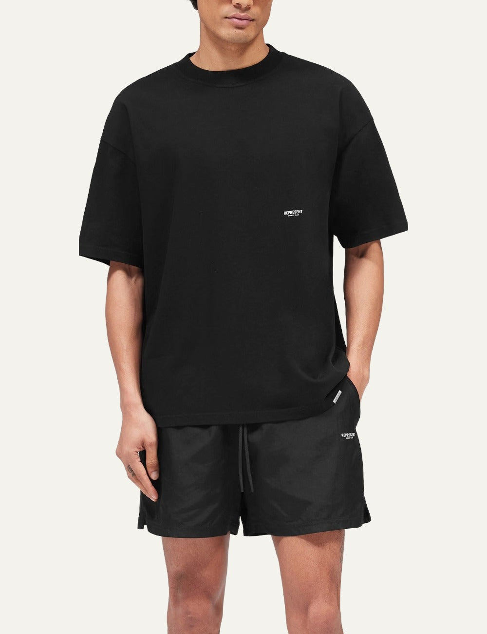 Represent Micro Owners Club black boxy cropped cotton T-shirt model