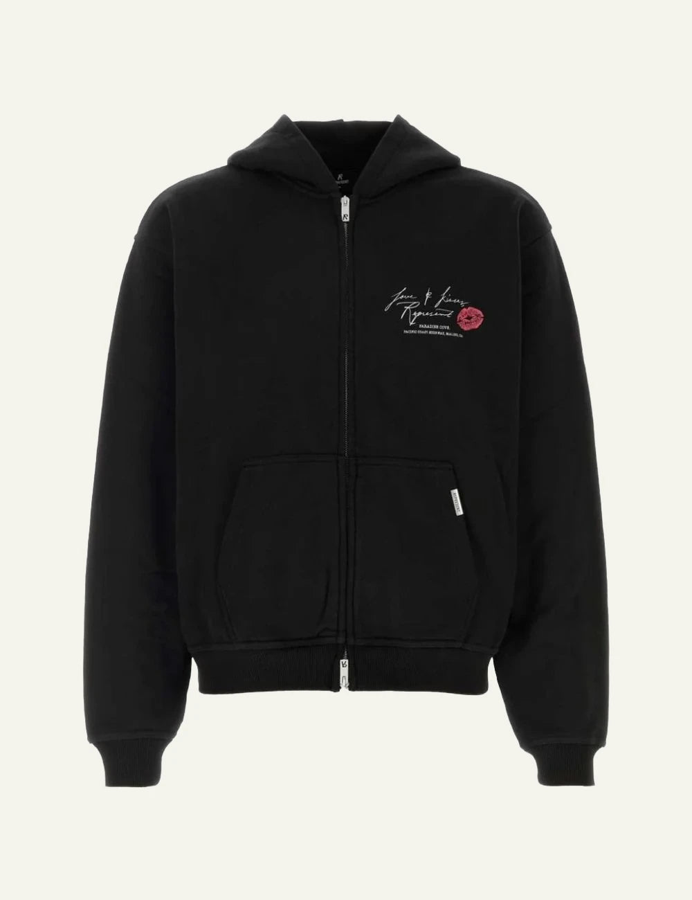 Represent black zip hoodie logo print front view