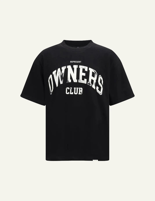Represent Owners Club black t-shirt white logo front view