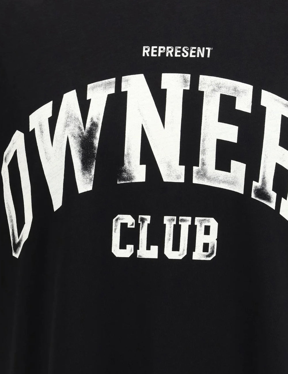 Represent Owners Club black t-shirt white logo logo details