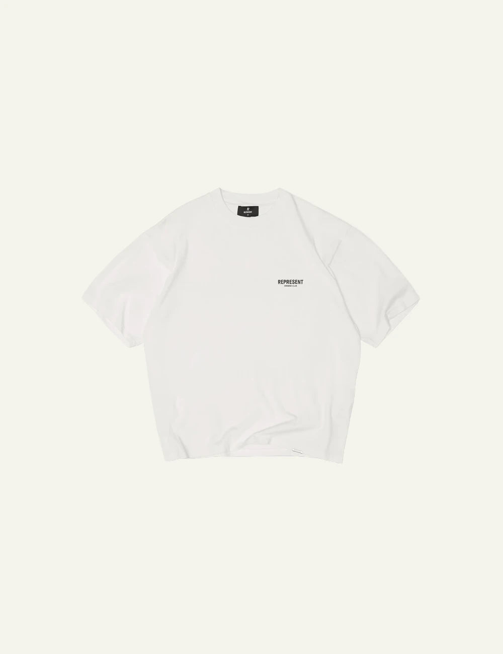 Represent Owners Club flat white oversized t-shirt logo chest product view