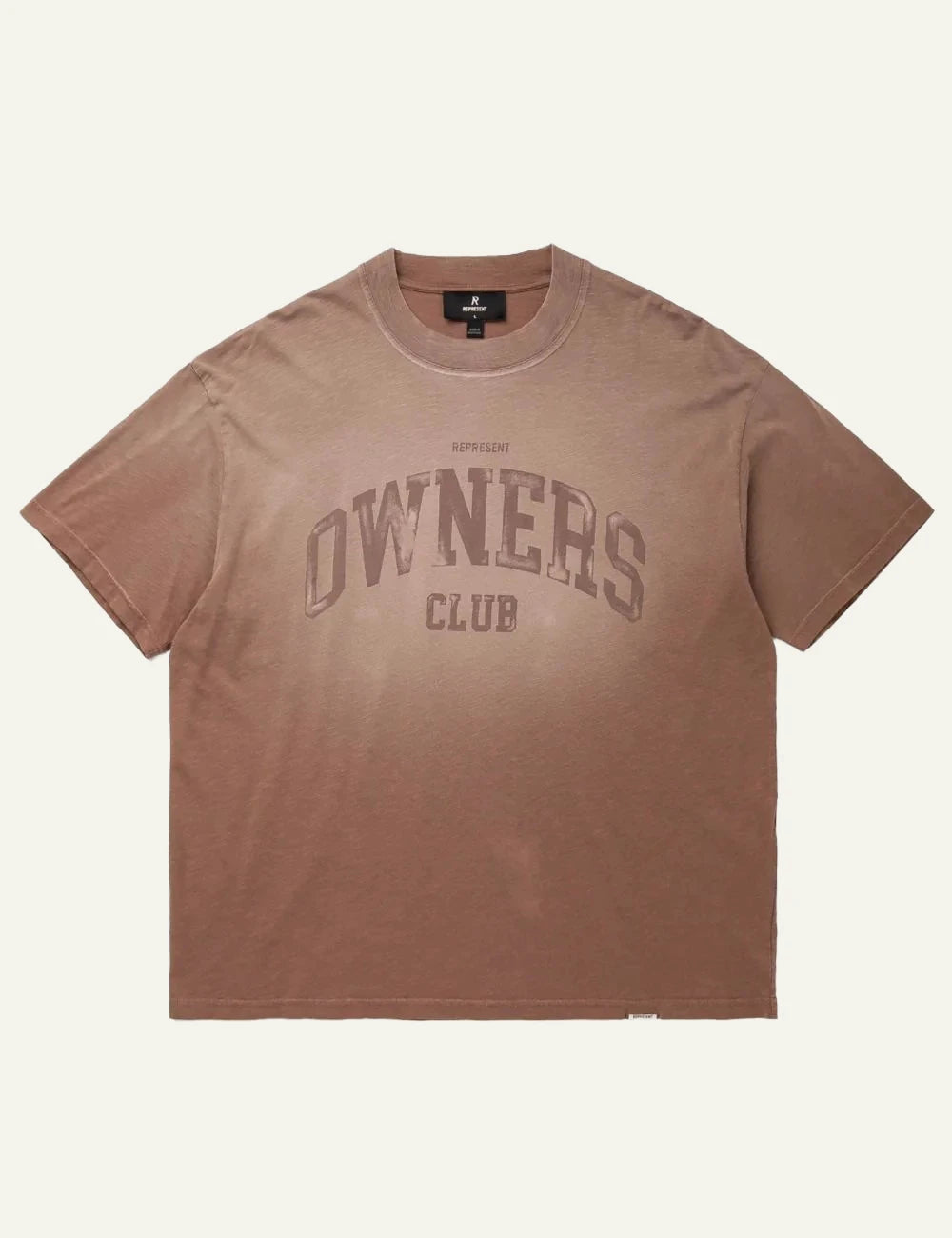 Represent Owners Club sienna oversized t-shirt vintage logo front view