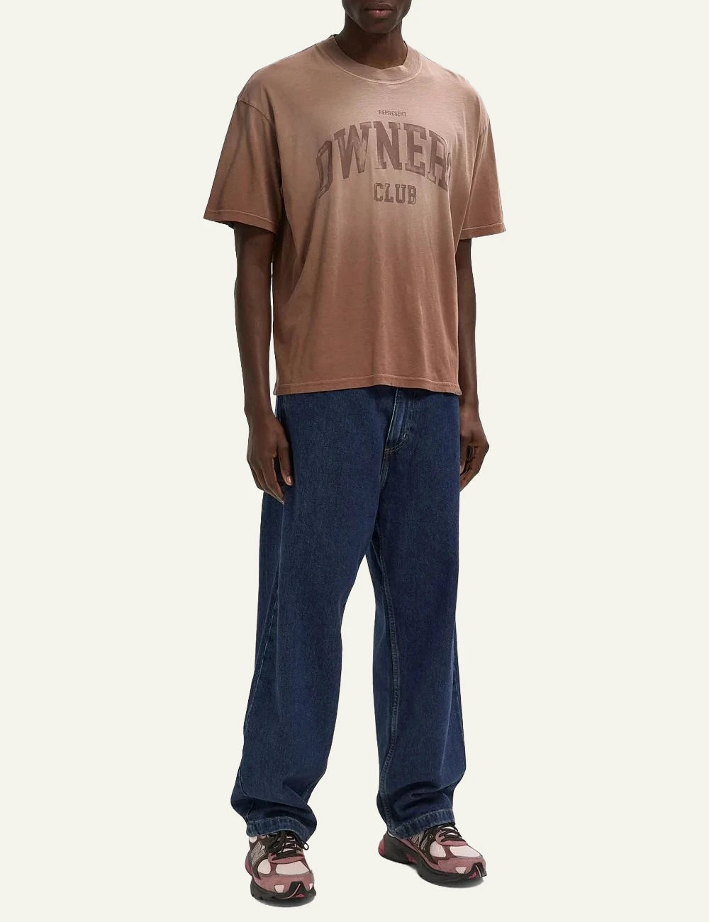 Represent Owners Club sienna oversized t-shirt vintage logo front view full look