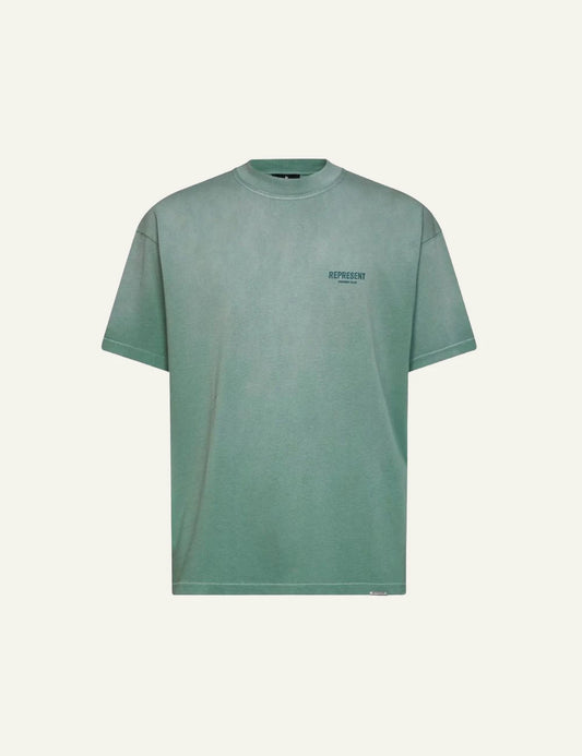 Represent Owners Club washed aloe t-shirt logo chest front view