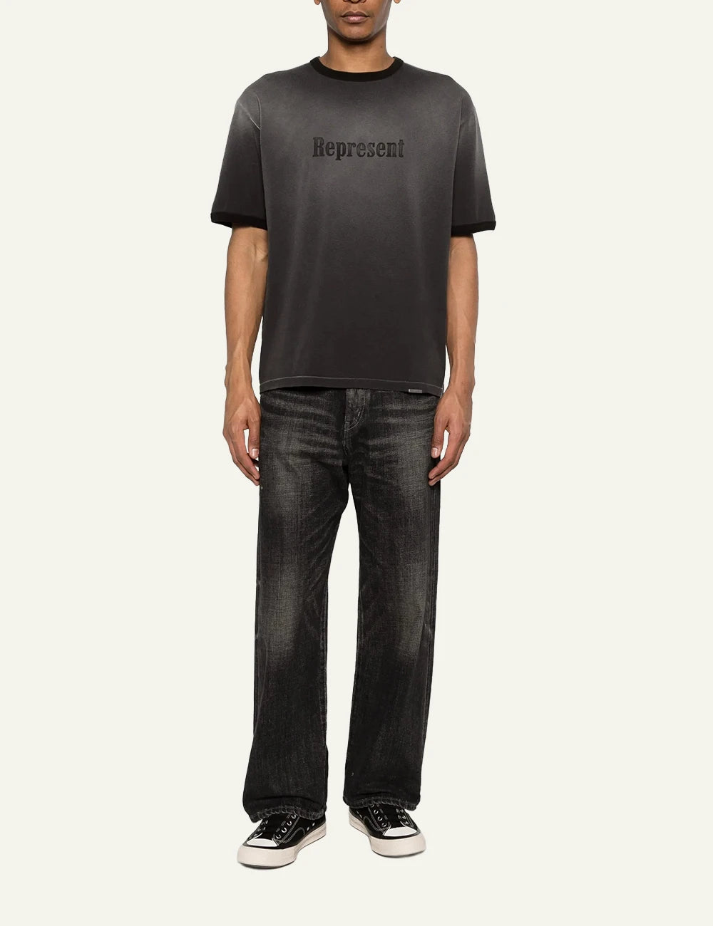 Represent ringer t-shirt dark grey front full body view