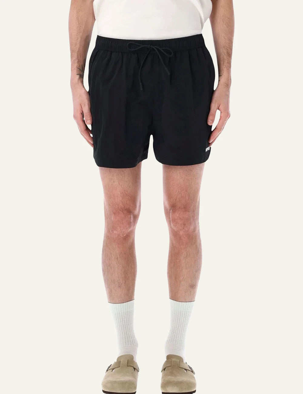 Represent swim shorts black front model view