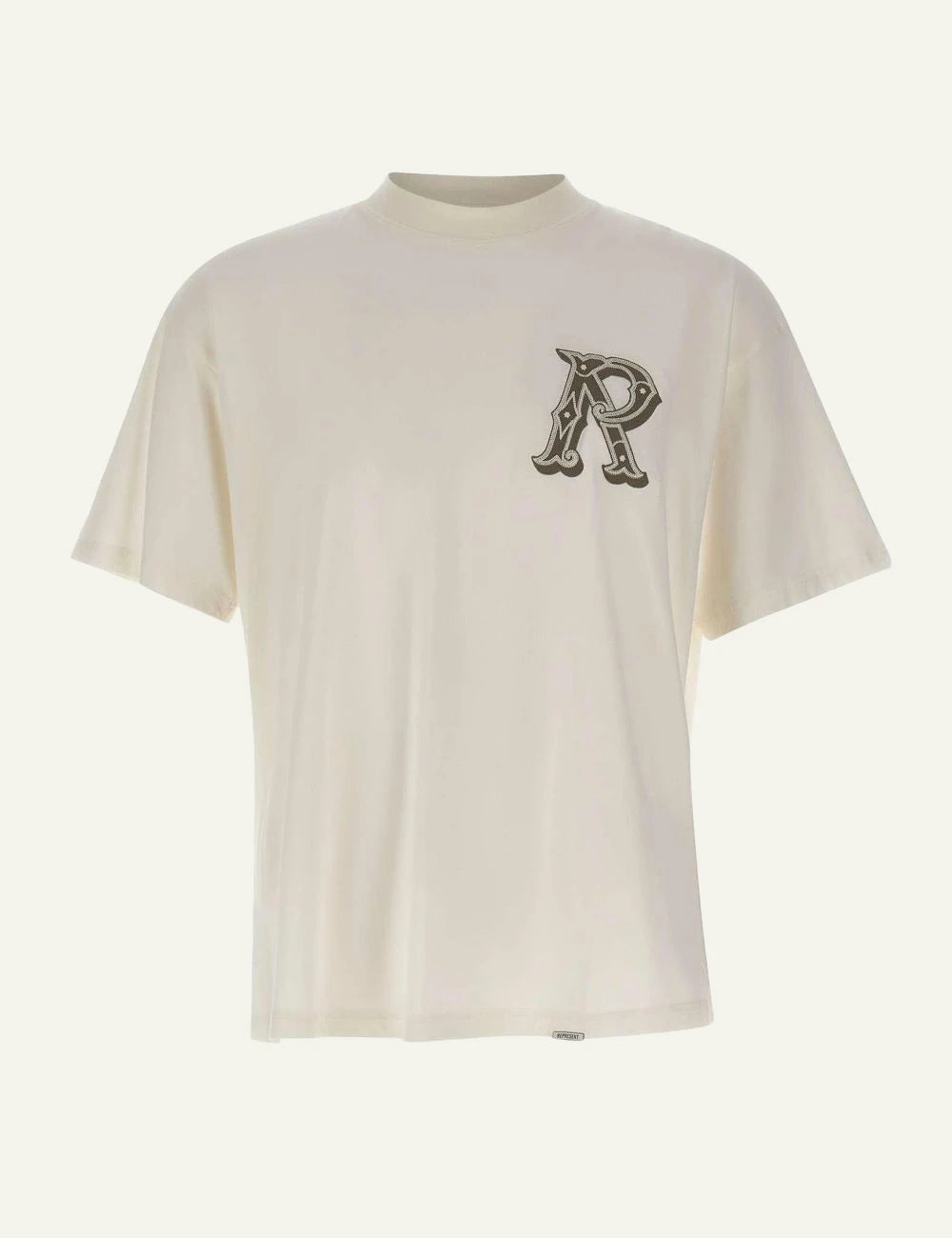 Represent t-shirt flat white oversized logo chest front flat view