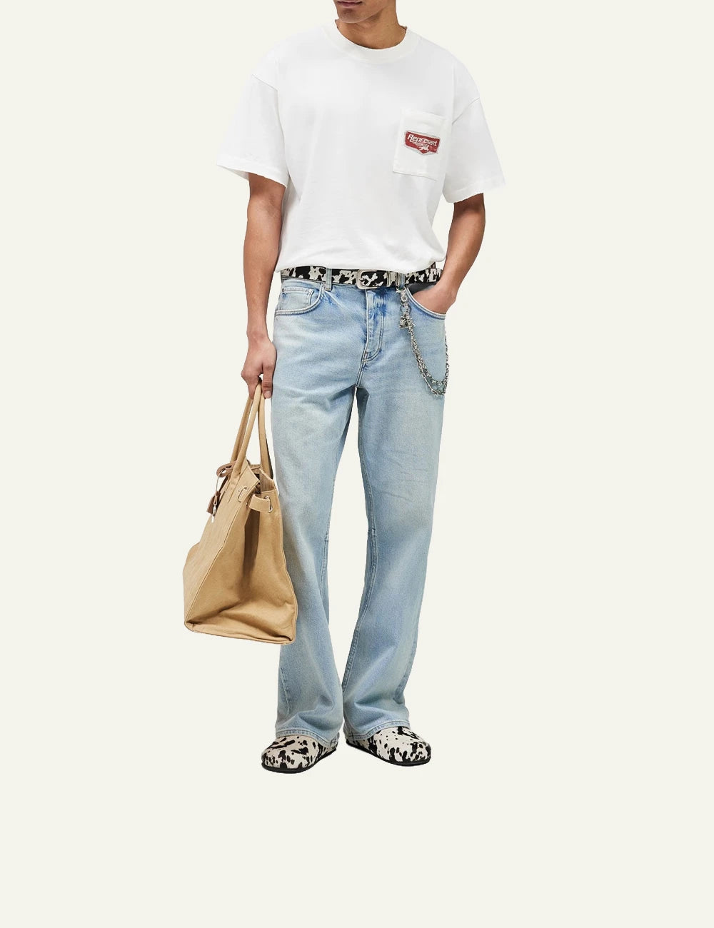 Represent t shirt white front full body worn