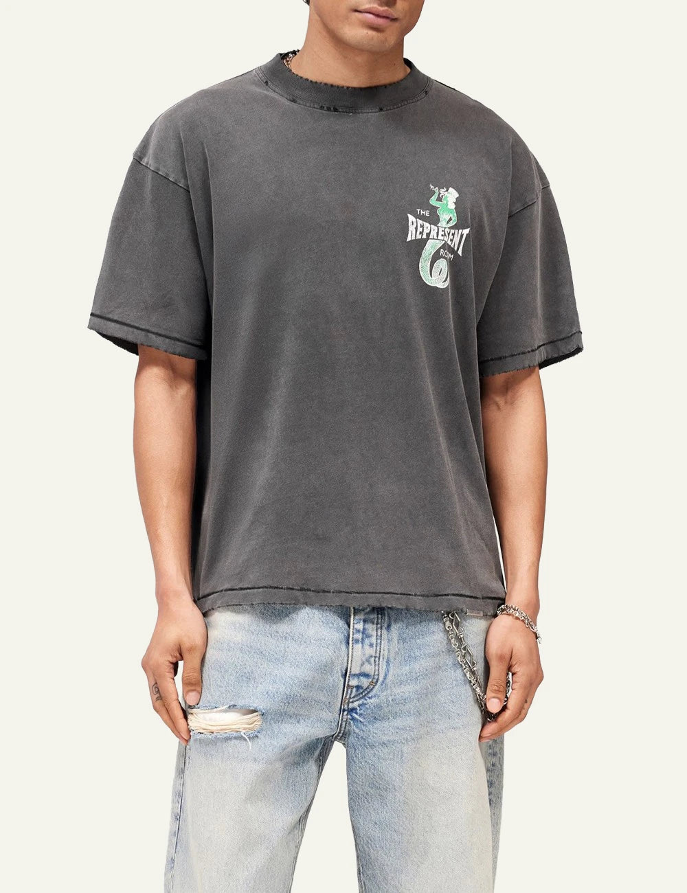 Represent Viper Room t-shirt vintage grey oversized front model view