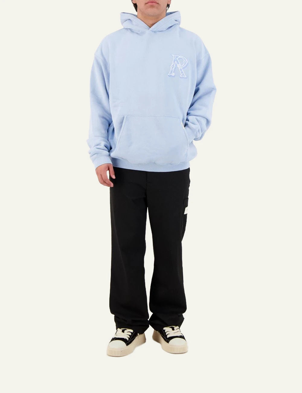 Represent Western Initial hoodie light blue front full body view