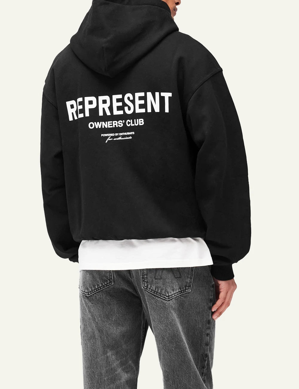 Represent Owners Club zip hoodie oversized fit logo detail back view