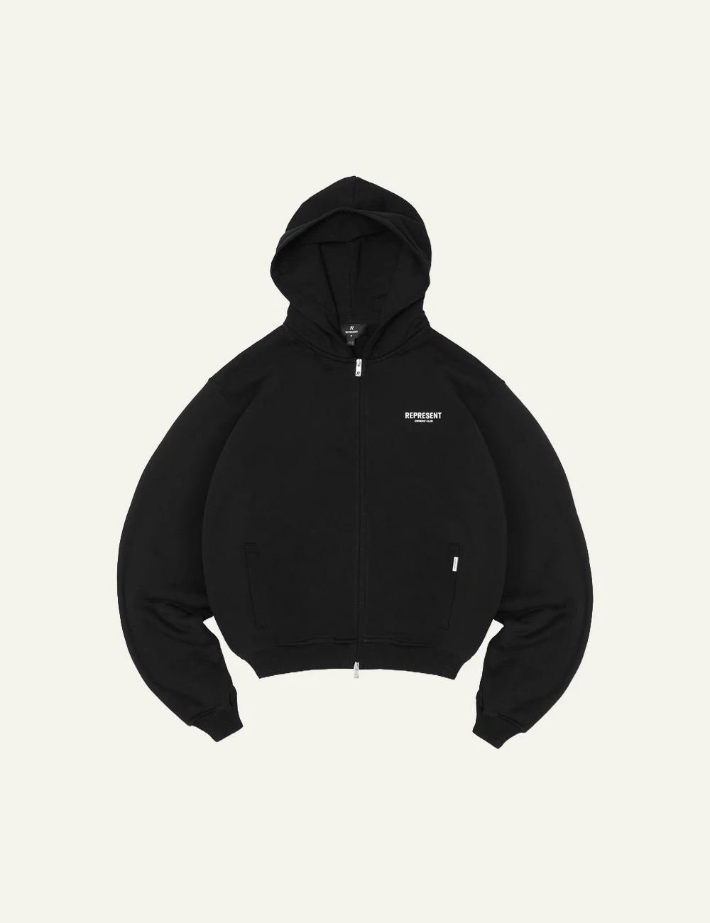 Represent Owners Club zip hoodie oversized fit logo detail product view