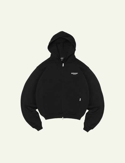 Represent Owners Club zip hoodie oversized fit logo detail product view