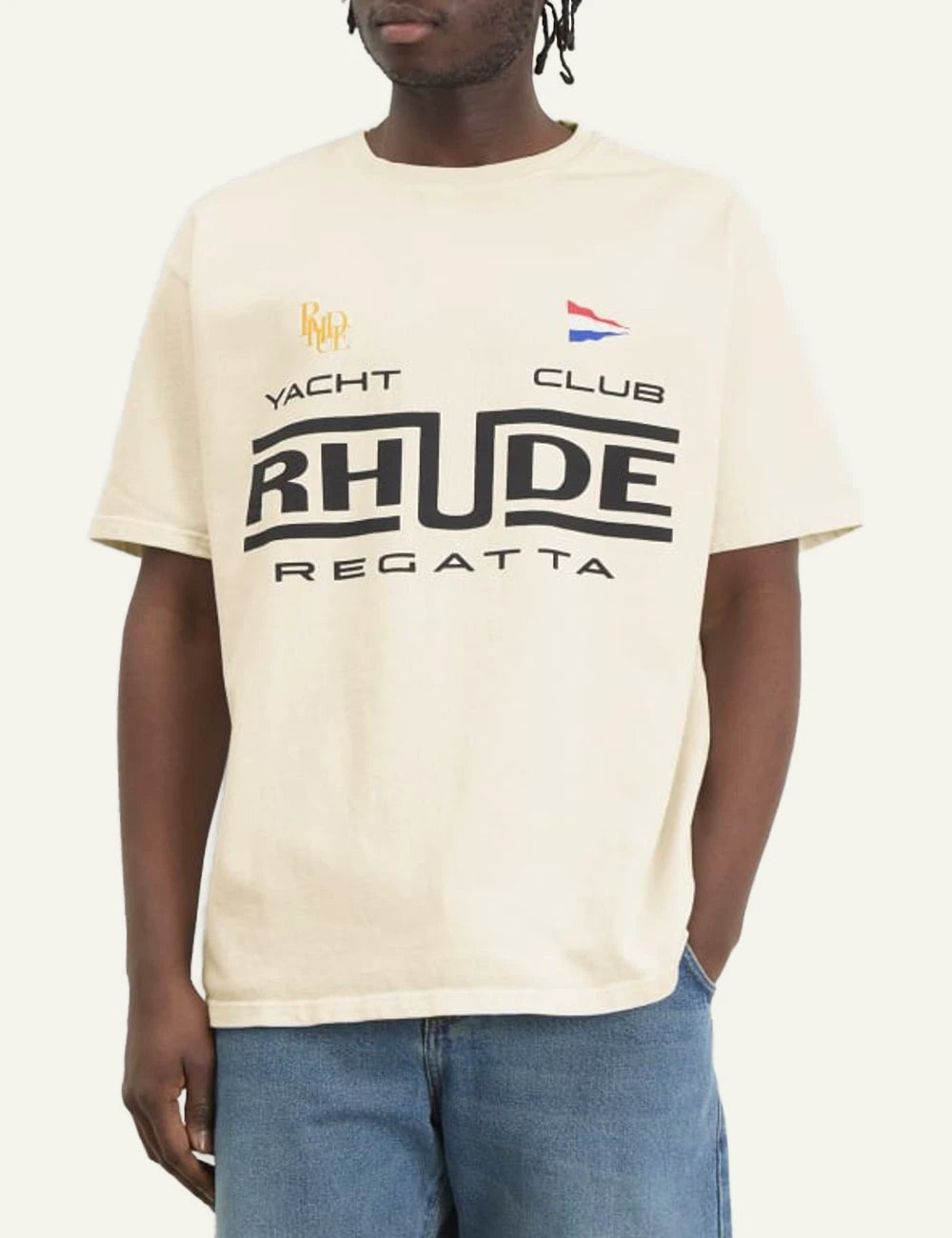 Rhude Regatta Club tee vintage white front look model