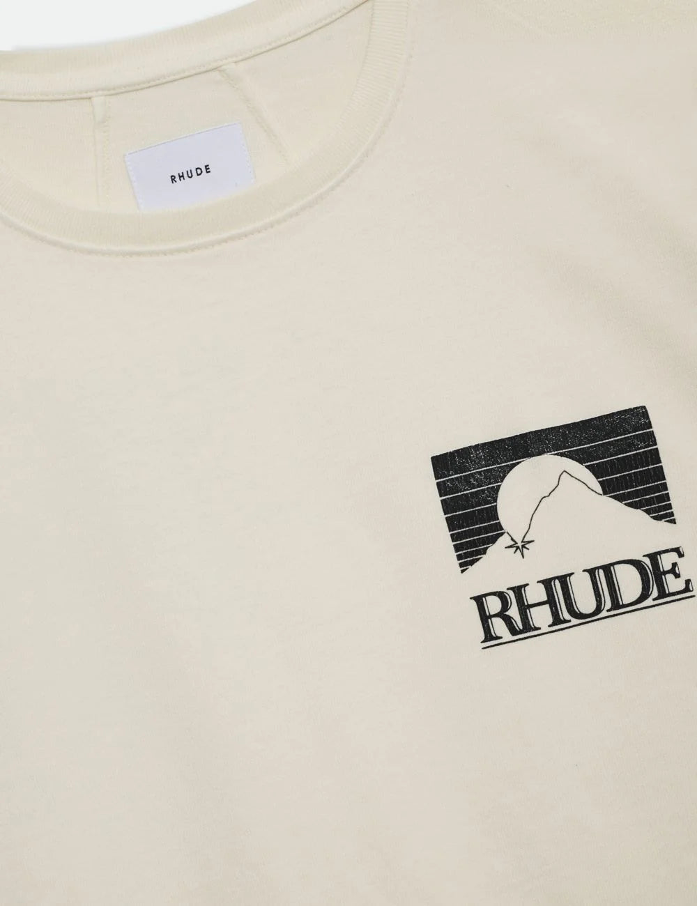 Rhude&RHPS26TT07012 Moonlight Pack tee vintage white black logo graphic front detail view