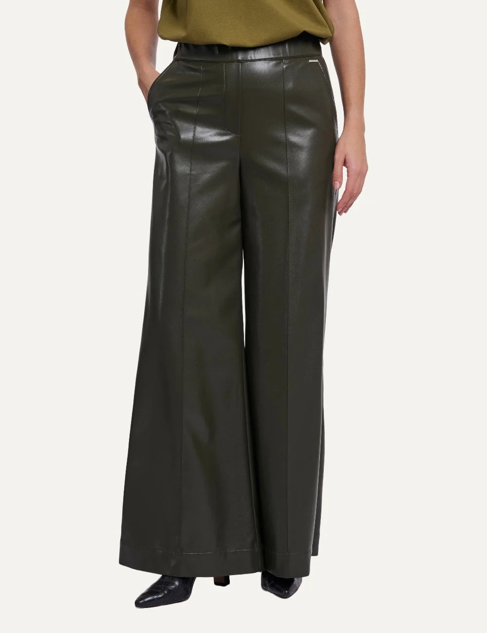 Rino &amp; Pelle women's hunter green faux leather wide leg trousers
