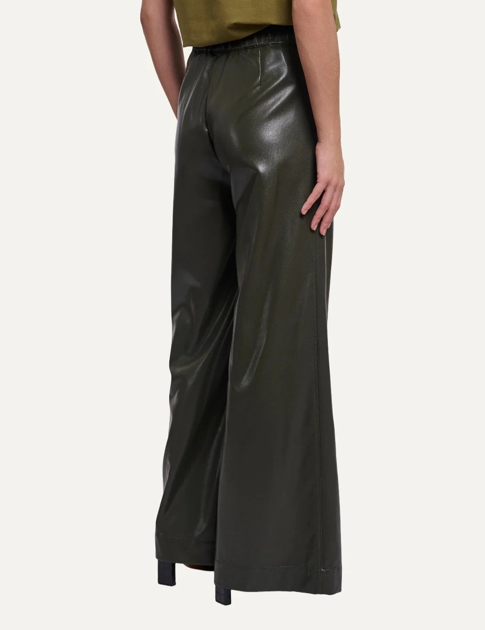 Rino &amp; Pelle women's hunter green faux leather wide leg trousers back