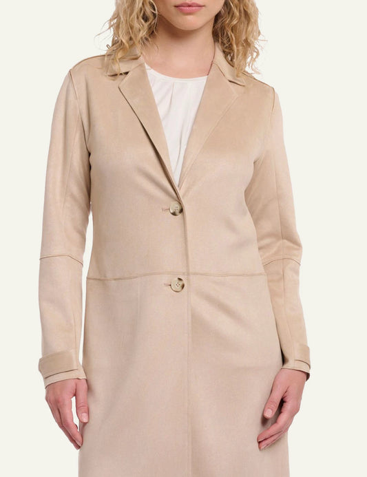 Rino Pelle Babice long faux suede coat oat front view