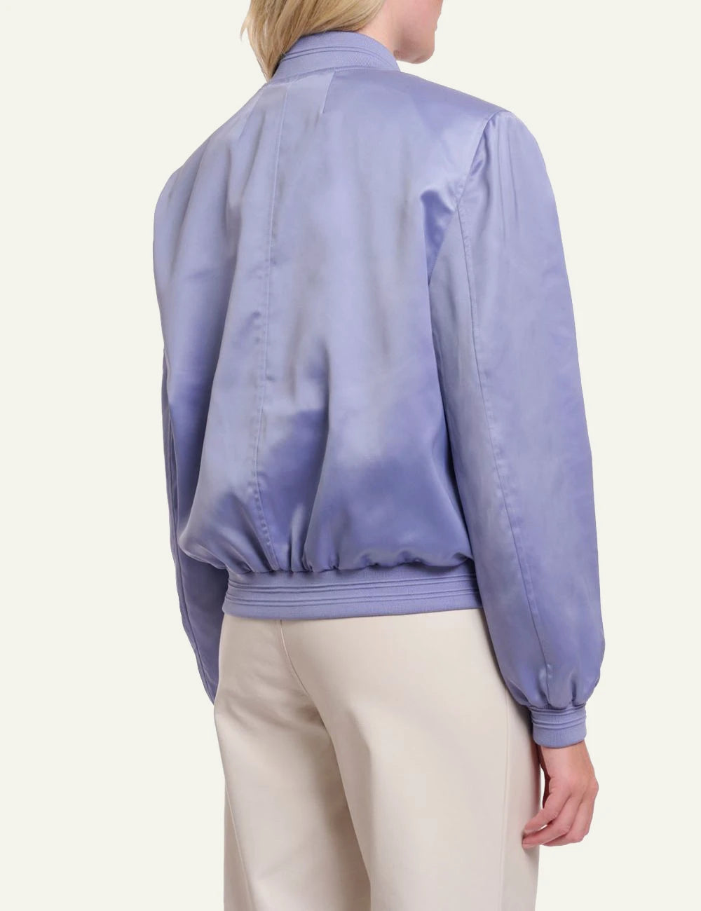 Rino pelle bomber jacket brushed blue shiny fabric back view