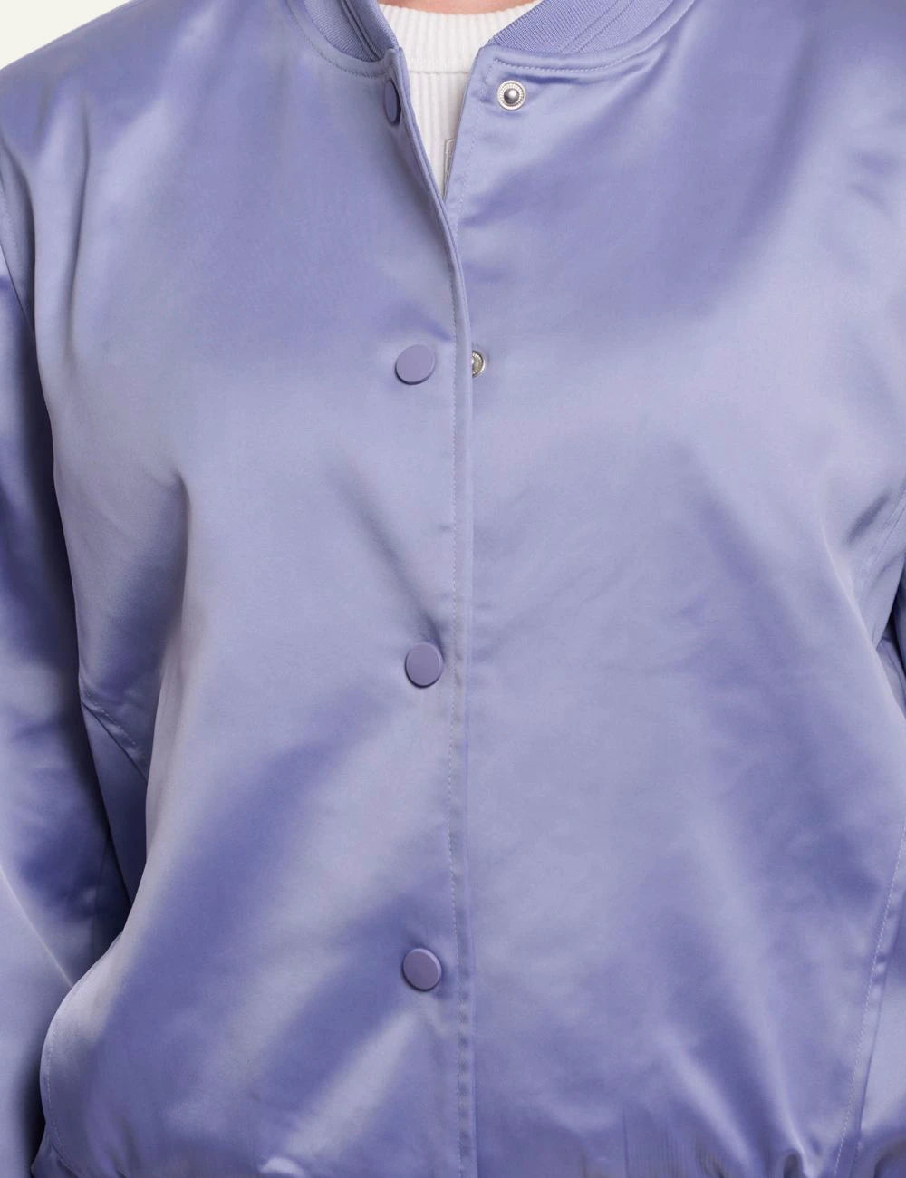 Rino pelle bomber jacket brushed blue shiny fabric detail view