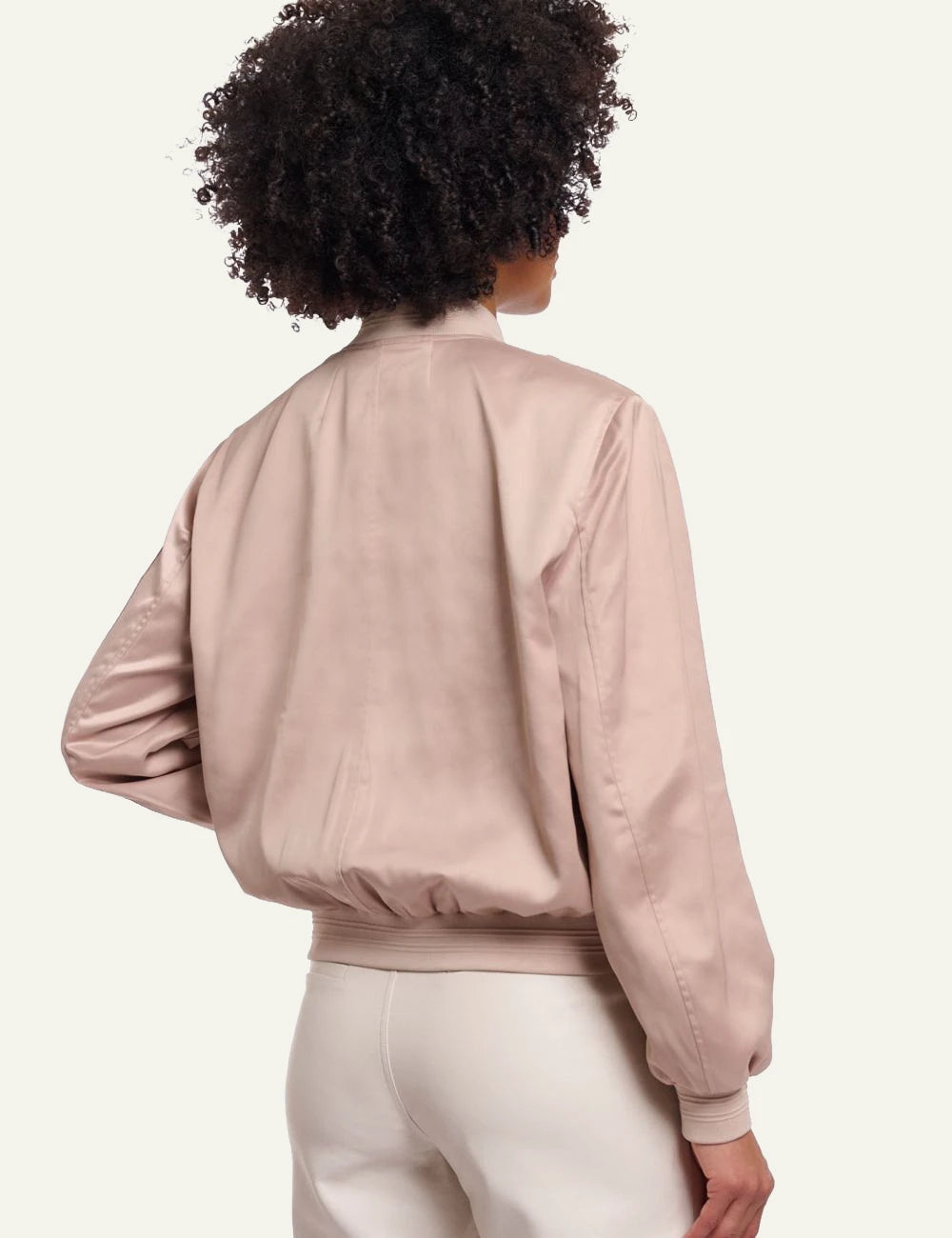 Rino pelle bomber jacket smoked pearl shiny fabric back view