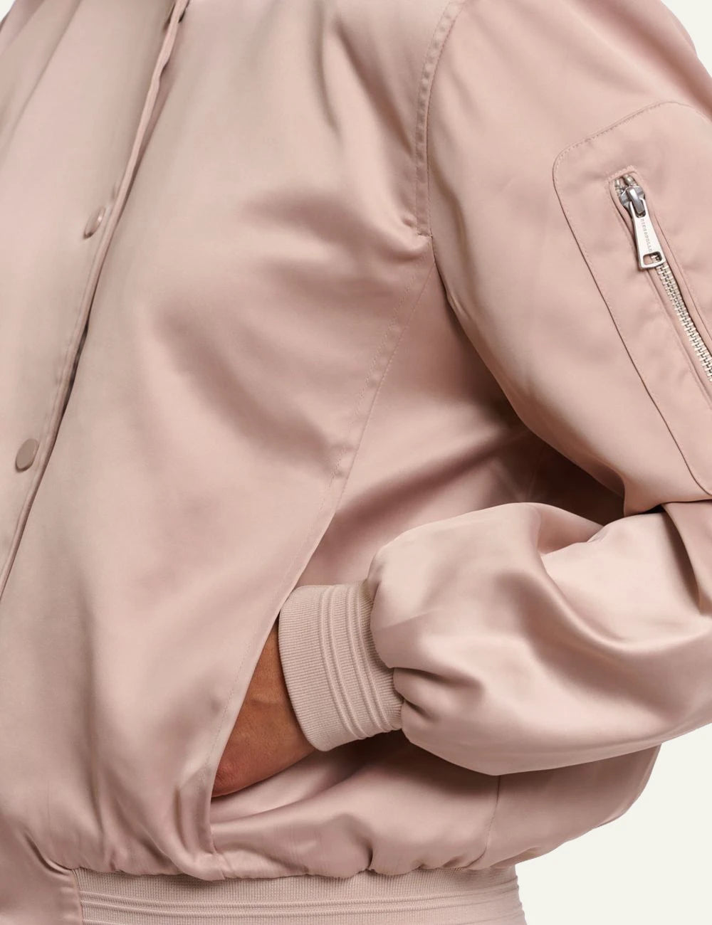 Rino pelle bomber jacket smoked pearl shiny fabric side detail view