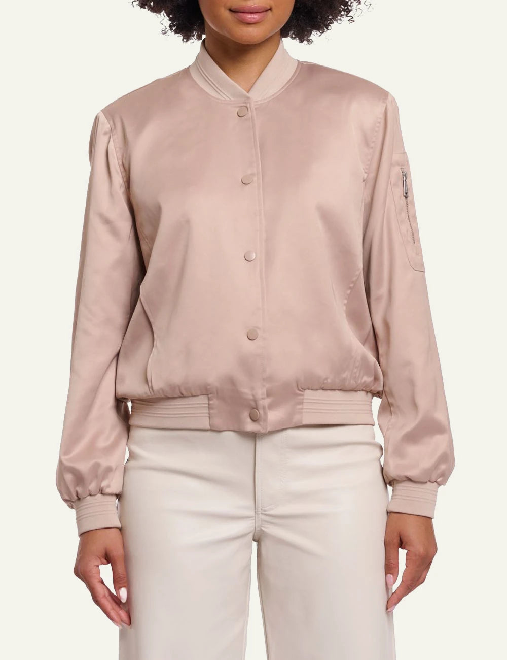 Rino pelle bomber jacket smoked pearl shiny fabric front view