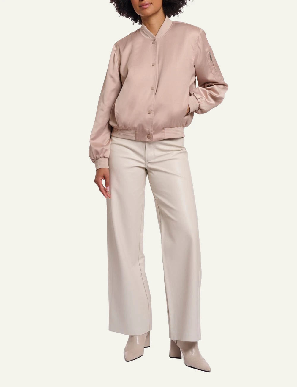 Rino pelle bomber jacket smoked pearl shiny fabric front full body view