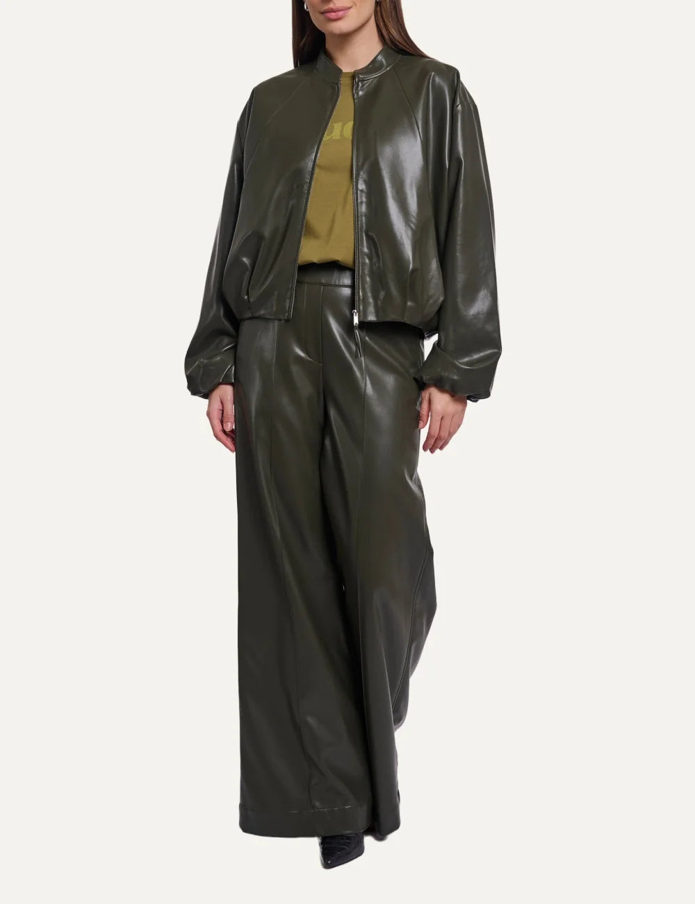 Rino &amp; Pelle women's hunter green faux leather blouson jacket full body