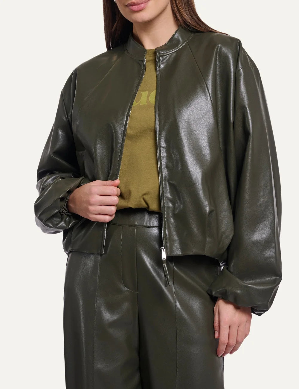 Rino &amp; Pelle women's hunter green faux leather blouson jacket